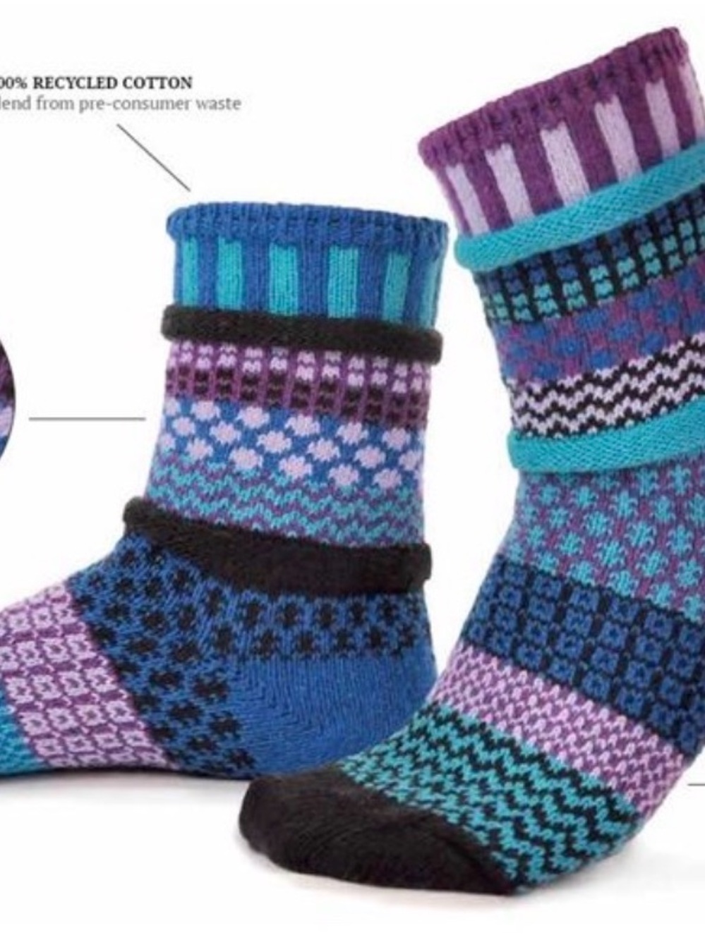 Soulmates Multicolor Fig Patterned Socks in Light Blue, Red, Yellow and Orange - Picture 2 of 5